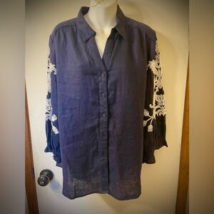 Chicos Navy/While Button-down Long Sleeve Top Size 14 #72